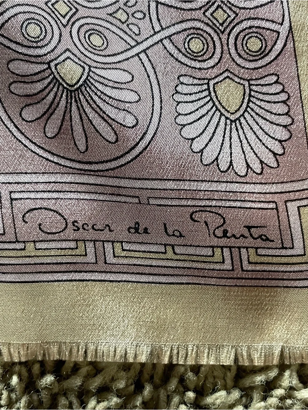 Vintage Oscar De la Renta 100% Silk Scarf Made in Japan Greek key Border READ